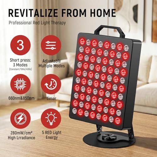 KOKOCL Red Light Therapy for Face and Body, 80 Dual Chip LEDs Lamp,High Power Red Near Infrared Light Therapy Panel, Remote-Controlled with 5 Speed (Wavelengths 660nm and 850nm) - Thumbnail 3