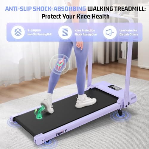 FUNMILY Upgrade Walking Pad Treadmill with 12% Incline & Handle Bar, 3.5HP Foldable Treadmills for Home Small, Under Desk Compact Walking Pad 400+lb Capacity, Shock Absorption(Cute Pink) - Thumbnail 5