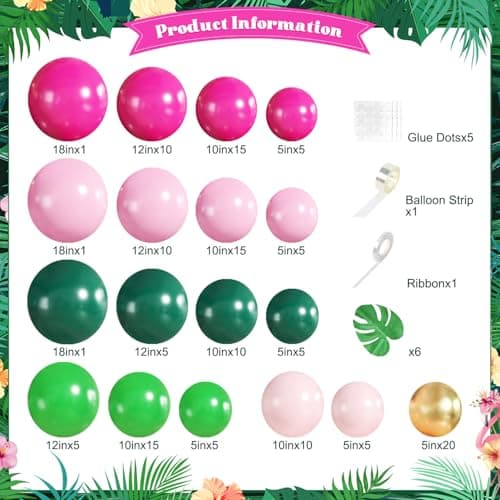 Tropical Flamingo Balloon Arch Kit 149Pcs Pink and Green Balloons Include Hot Pink Macaron Pink Green Gold Balloons with Palm Leaves for Hawaiian Luau Aloha Summer Beach Birthday Party Decorations - Thumbnail 2