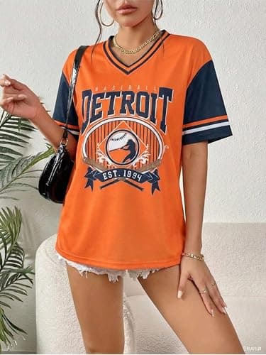 Baseball Jersey Shirts for Women - Baseball Detroitv T-Shirts Funny Game Day Fan Clothes Tops Orange - Thumbnail 2