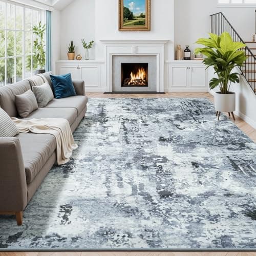 Carpelux Washable Rugs 9x12, Modern Grey Large Area Rug for Living Room, Abstract Soft Indoor Non-Slip Floor Carpet for Bedroom Kids Room Classroom Home Decor