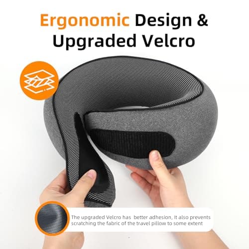 Travel Neck Pillows for Airplanes, Premium 100% Memory Foam Neck Pillow with Alternative Skin-Friendly Silk Cover - Upgrade Liner Enables Easy Pillowcase Cleaning, Travel Pillow Fits Plane, Car, Train - Thumbnail 5