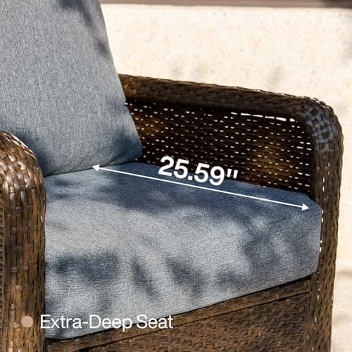 Tribesigns Outdoor Wicker Swivel Chairs Set with Tempered Glass Side Table, 3-Piece Outdoor Patio Furniture Set with 26.8'' Deep Seat, Patio Bistro Sets for Porch, Deck, Backyard, Brown/Gray - Thumbnail 5
