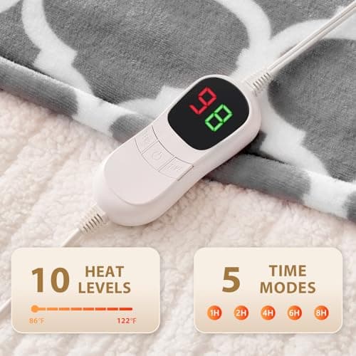 Homemate Heated Blanket Electric Throw - 50“x60“ Heating Blanket with 10 Fast Heat Levels 8 Hours Auto Off Soft Cozy Flannel Over-Heated Protection ETL Certification Keep Warming in Home - Thumbnail 3