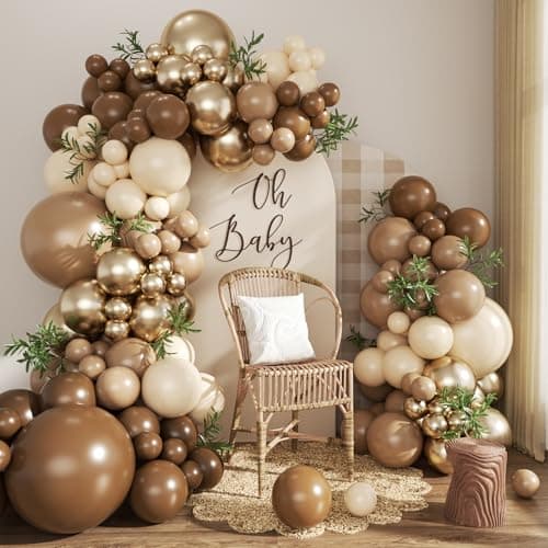 Brown Balloon Arch Kit, 124Pcs Brown Nude Beige Gold Balloons for Bear Baby Shower Coffee Themed Birthday Party Wedding Bridal Shower Engagement Party Decorations