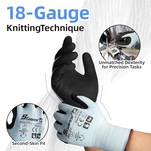 Schwer 12 Pairs Safety Work Gloves with Sandy Nitrile Coating, Extreme Fiber-Abrasion Resistance(Level 6-Certified) Heavy Duty Working Glove with Grip for Men Women, A2 Cut Glove, for Construction, L - Thumbnail 5