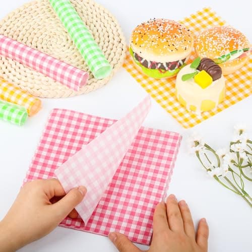 Rolalet 250PCS Checkered Wax Paper Sheets for food 7x7 Inch Checkered Deli Paper Sheets Food Basket Liners for Sandwich Burger Bread Greaseproof Food Wrapping for Picnic Party Picnic - Thumbnail 4