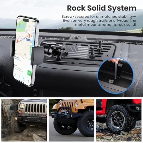 DIAMOOKY Upgraded Metal Phone Mount Compatible with Jeep Wrangler JK JKU 2018 2017 2016 2015 2014 2013 2012 2011 Accessories, Dash Phone Holder with Duck Mounts System Kit - Thumbnail 2