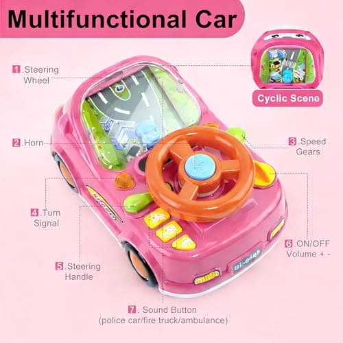 DELUTIQUE Girl Toy for 1 Year Old,Toddler Car Steering Wheel Toy with Sound & Light,Car Toys for Toddlers 1-3,Gift for 1 2 3 Years Old Boys Girls ﻿ - Thumbnail 5