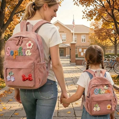 KEQHAULI Custom Corduroy Backpacks – Family Matching Set with 3D Name Embroidery, Hand-woven Cotton Rope Handle, Perfect for Birthday Gifts - Thumbnail 2