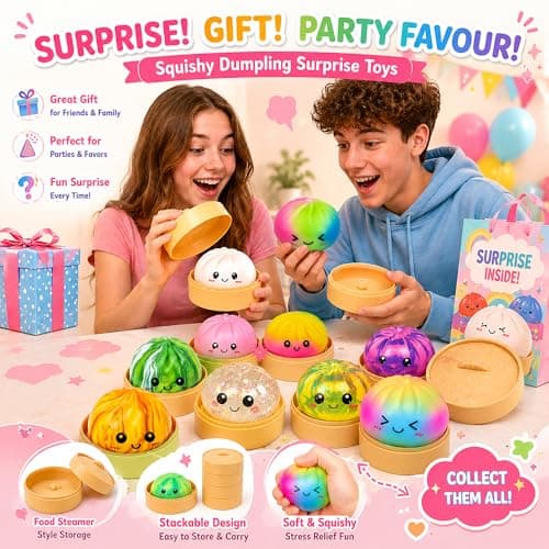 Mystery Squishies Dumplings, Rainbow Dumpling Squishies, Colorful Bao Bun Squishys with Food Steamer Box, Giant Dumpling Stress Ball, Soft Squeeze Desk Toy, Washable Fidget Sensory Toy - Thumbnail 2