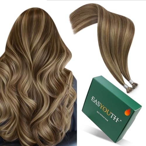 Easyouth Nano Hair Extensions Human Hair Highlight 18 Inch 50G, Nano Beads Extensions Human Hair Medium Brown Highlight Caramel Blonde, Nano Ring Beads Hair Extension Add Volume for Women, 50S - Image 1