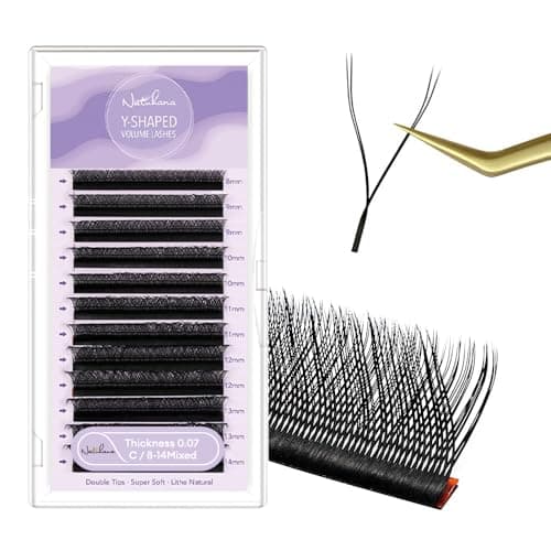 NATUHANA 4D YY Eyelash Extension Colored 0.07mm C Curl 8-14mm Mixed Tray Premade Fan 2D Y Shape Volume Lash 12 Rows Color Lashes (8-14 MIX, Black, 0.07 C) - Image 1