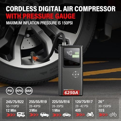 CS02 6250A Peak Jump Starter with Air Compressor, 18000mAh Battery Pack, 9L Gas/7L Diesel, USB-A Charging, Smart Display, 45 Starts, Safety Protection 48-Months Stand-by Time - Thumbnail 5