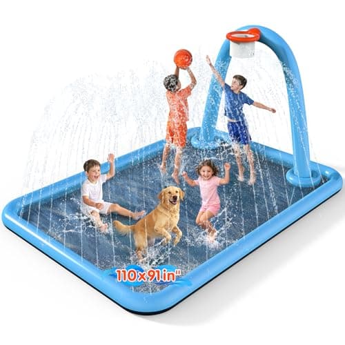 Instraella Splash Pad, 110x91'' 2-in-1 Large Sprinkler Mat with Basketball Hoop and Arch for Kids Outdoor Play, Shoot Game for Backyard, Inflatable Water OutdoorToys More Fun for Boys and Girls - Image 1