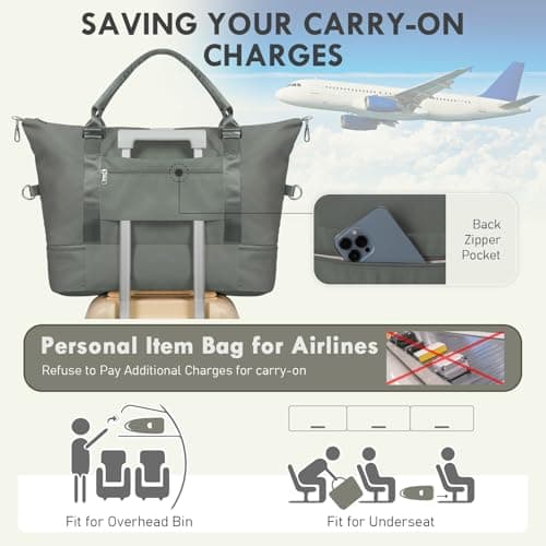 WOOMADA Weekender Overnight Bag for Women, Carry on Shoulder Travel Duffel with Shoes Compartment,Gym Bag with Toiletry Bag(army green) - Thumbnail 6