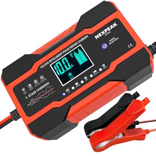 NEXPEAK NC201 10-Amp Battery Charger, Smart Trickle Charger 12V 24V Car Battery Charger Fully Automatic Maintainer Desulfator w/Temp Compensation for Car Truck Lawn Mower Boat Marine Batteries - Image 1