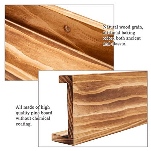 AZSKY Floating Picture Ledge Shelf | 48" Rustic Wood Wall Shelves Set of 3 | Photo Frame Display | Nursery Book Organizer for Bathroom, Bedroom, Living Room, Kitchen | Easy Install | Burnt Brown - Thumbnail 6