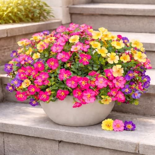 ENXWEI Artificial Flowers for Outdoors, 8 Bundles Faux Silk Spring Flowers for Outside for Planter Front Door Porch Yard Patio Window Box Home Decor (8pcs-4color) - Thumbnail 5