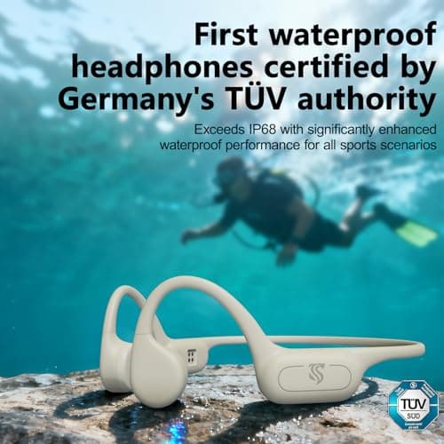 Roujune Bone Conduction Headphones IPX8 Waterproof Swimming Headphones Open Ear Headphones with MP3 Mode 32GB Memory 8H Playtime Bluetooth 5.4 Ear Buds Secure Fit for Running and Fitness (Apricot) - Thumbnail 4
