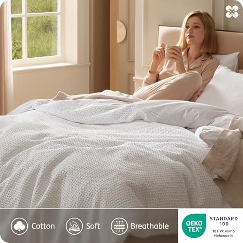 Bedsure Cotton Duvet Cover California King Size - 100% Cotton Waffle Weave Coconut White Duvet Cover, PureWoven Textured Breathable Bedding Comforter Cover for All Season, 1 Duvet Cover Only 104"x98" - Thumbnail 3
