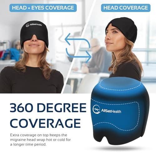 Migraine Relief Cap Ice Head Wrap and Hat | Hot/Cold Gel Pack with Face and Eye Mask Compress for Headache Relief - Black - Thumbnail 5