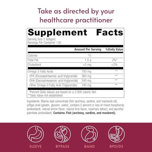 Bariatric Advantage Omega-3 300 EPA DHA Fish Oil Capsules, Concentrated Source of Fatty Acids from Sustainably Sourced Cold Water Fish - Lemon Lime, 270 Softgels - Thumbnail 4