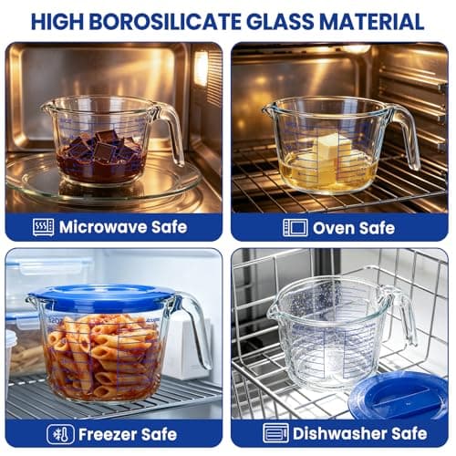 Glass Measuring Cup, 4 Cup Measuring Cup with Lid, High Borosilicate Liquid Measuring Cups with Easy-Read Scale for Cooking and Baking, Dishwasher/Freezer/Microwave Safe - Thumbnail 6