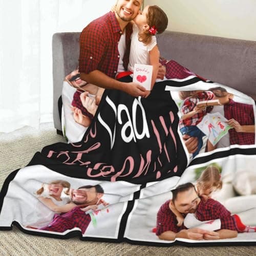 Best Ever Dad Blanket Gifts from Daughter Son Custom Blanket with Picture for Husband from Wife Personalized Father's Day Customized Memories Souvenir with Photos for New Dad Soft and Warm - Thumbnail 3