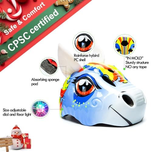 Unicorn Toddler and Kids Bike Helmet Adjustable and Multi-Sport for Child Boys and Girls.for Bicycle Skateboard Skating Scooter Helmet with Rear Light - Thumbnail 2