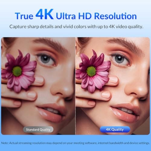 NEWORK 4K Webcam for PC with Stable Auto Focus, Smooth Video, 2 Noise-Cancelling Microphones, USB Plug & Play, Ideal for Online Teaching, Meetings, and Remote Communication - Thumbnail 2