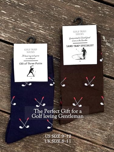 Frepstudio Funny Golf Socks for Men - 2 Pairs Pack Crew Socks - Golfing Gift for Dad Grandpa Husband, Humor Christmas Birthday Father's Day Gag Gifts, Size 9-12 - Thumbnail 6