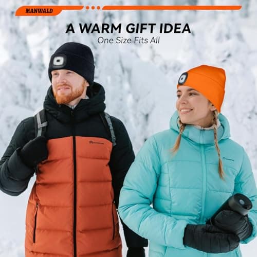 MANWALD LED Beanie Hat with Light, USB Rechargeable LED Headlamp, Fathers Day Dad Gifts for Men, Birthday Gifts for Women Adults, Gifts for Him Dad Husband, Boyfriend, Orange - Thumbnail 5