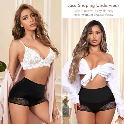 Ganado Tummy Control Shapewear for Women High Waisted Shaping Underwear Seamless Stomach Body Shaper Girdle Panties (#5 Black+black(Mid Waisted), XX-Large) - Thumbnail 5
