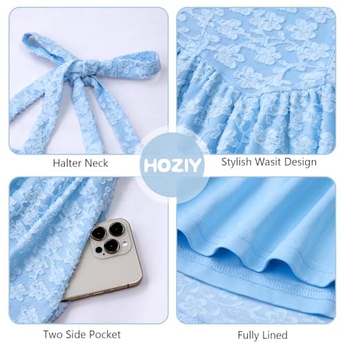Girls Dresses Size 10-12 Tween Easter Floral Halter Tie Back Dress Teen Casual Summer Hawaiian Beach Sleeveless Short Sundresses Blue - Thumbnail 5