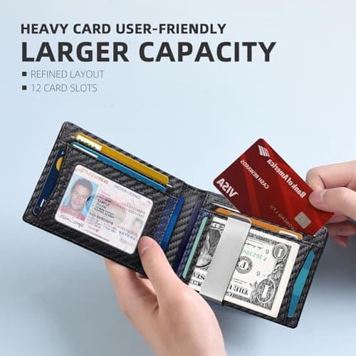 Zitahli Money Clip Wallets for Men,Slim Bifold Wallet 10-12 Cards, Mens Leather Wallet with ID Window,RFID Blocking Thin Minimalist Credit Card Holder,Gifts for Him - Thumbnail 2