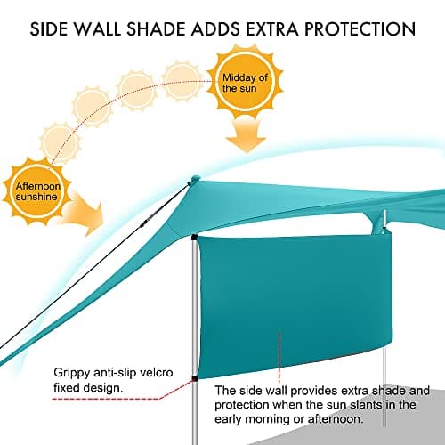 Beach Canopy Tent Shade with Sidewalls 10x10FT, 6.6FT Tall, UPF50+ Sun Shelter, Windproof & Water Resistant, Includes Guylines Sand Shovel Stability Poles, Easy Up for Beach Outdoor Camping Backyard - Thumbnail 2