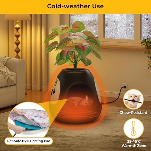 Copod8 Cat Bed Heated Pet Cave 4-in-1 Kitty Warming House Condo with Replaceable Scratching Board, Heating Pad and Air Purifier for Indoor Cats Rabbits Guinea Pigs Small Dogs (Black) - Thumbnail 3