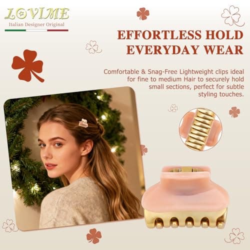 2026 Premium Durable Hair Claw Clip for Women, Original Italian Designed Strong Grip Hair Bang Clips for Thin Hair, No Slip Jaw Clips with Gift Box for Christmas Birthday Girls, 1.2" Pink Minimal - Thumbnail 3