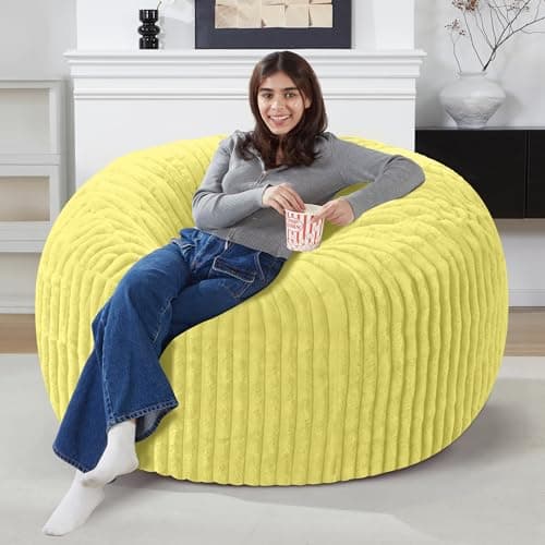 Homguava 3 FT Bean Bag Chair,3' Big Bean Bag,Large Bean Bag Chairs for Adults with Memory Foam Filled,Comfy Beanbag Chairs Soft Bean Bag Sofa with Dutch Corded Plush Cover-Yellow - Thumbnail 6