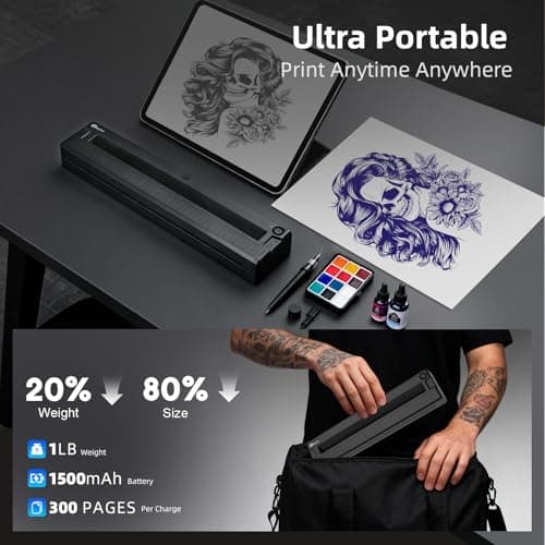 Milestone M9 Tattoo Stencil Printer, Wireless Bluetooth Thermal Portable Stencil Machine for Tattooing, Upgraded 2 in 1 Professional Tattoo Stencils & Document Printer Compatible with iOS/Android/PC - Thumbnail 6