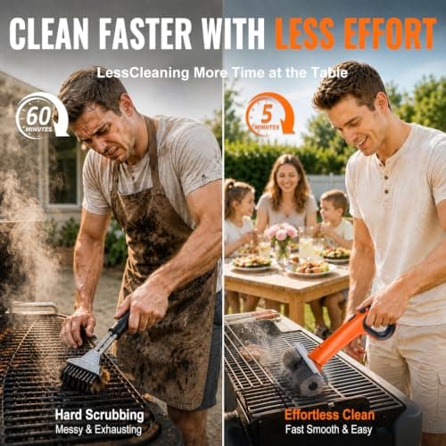 Electric Grill Brush - Dual Rotating Heads Cordless BBQ Grill Cleaner, 450 RPM Motorized Power Grill Cleaning Brush with LED Light, 6-Piece Replaceable Brush Set Safe for Most Outdoor Grill Grates - Thumbnail 4