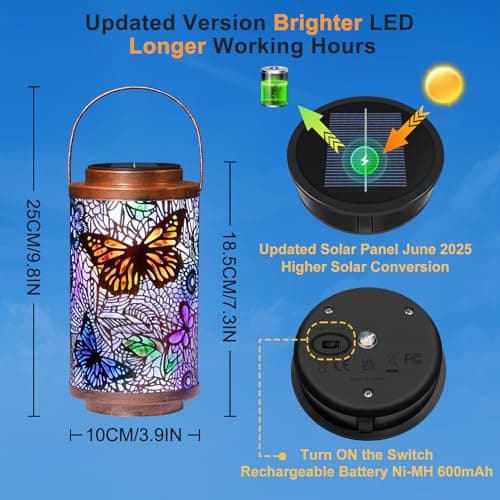 2Pack Solar Outdoor Lanterns Waterproof Butterfly Garden Gifts for Women, Multicolor Solar Outside Lights Lantern for Yard, Backyard, Porch, Mothers Day Gifts for Mom Grandma Wife - Thumbnail 4