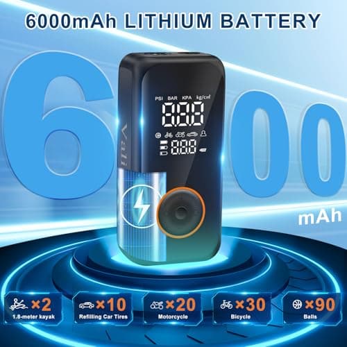 Tire Inflator Portable Air Compressor,Cordless Bike Pump with Digital Pressure Gauge&LED Light,150PSI Car Inflation with Auto Shutoff Function,Portable Air Pump for car ,Motorcycles ,Bikes, Balls - Thumbnail 3