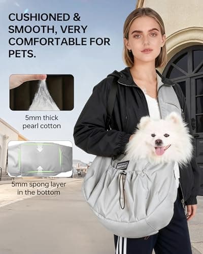 Puppy Sling Carrier for Small Dog-Widened and Thickened Shoulder Strap with Storage Pocket, Adjustable Hands-Free Small Dog Carrier Sling for Outdoor,Cat&Dog Sling Carrier 7-15 lbs.(Light Grey) - Thumbnail 4