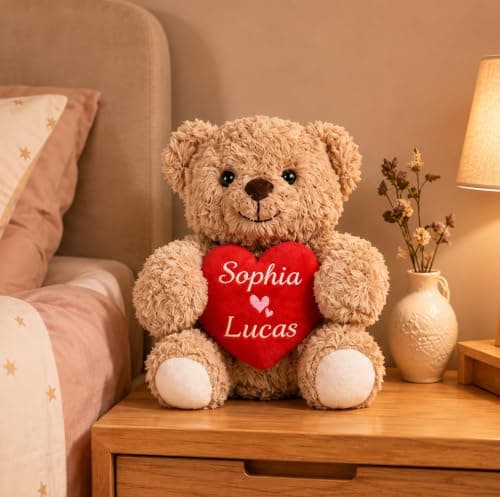 MYPHNEX Personalized Kissy Teddy Bear Stuffed Animal, Custom Bear with Embroidered Name, Toys for Wedding Couples Girlfriend Kids, Customized Anniversary Birthday Gift for Her & Him (Couple Bear) - Thumbnail 6