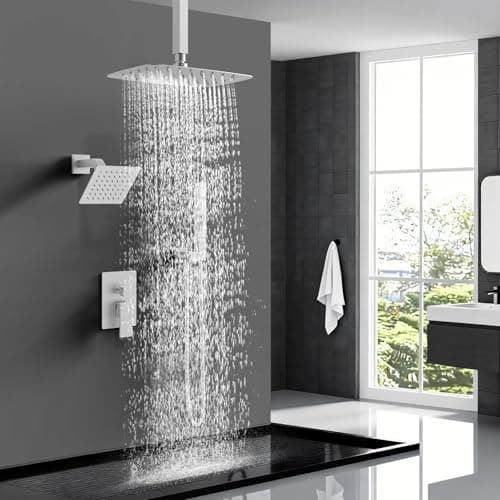Orovessina Shower Faucet Set, 12" Ceiling Mount Rainfall Shower System with 2 Rain Shower Heads, 2-in-1 Handheld, Solid Brass Pressure Balancing Shower Valve and Trim Kit, Brushed Nickel - Thumbnail 6