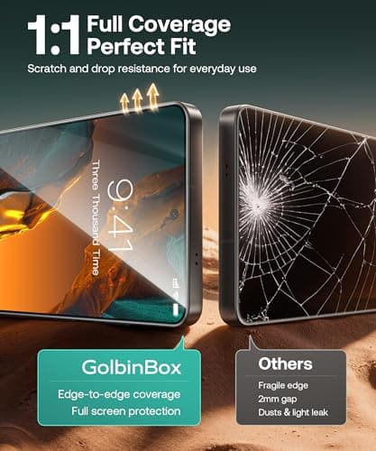 GolbinBox 9H+ for Samsung Galaxy S26 Ultra Screen Protector [12FT Military-Grade] Aerospace Glass Anti-Blue Light Full Coverage Fingerprint Unlock Touch Sensitivity Case Friendly Bubble-Free 2 Pack - Thumbnail 6
