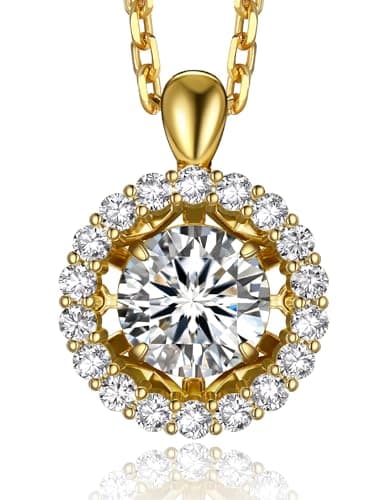 MomentWish Dancing Diamond Necklace, 1 Carat Moissanite Necklace for Women Gold Plated 925 Sterling Silver Pendant Anniversary Birthday Christmas Gift for Wife Mom Girlfriend-Classic - Image 1