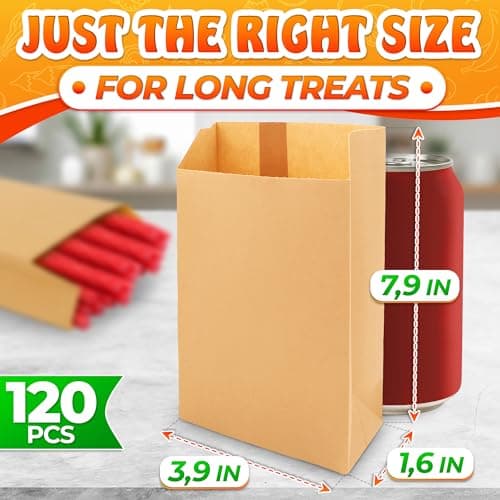 Set of 120 Tiny Small Brown Paper Bags - Sturdy Brown Lunch Bags for Snacks, Pastries, Cookies & Candies, Party Favors and Gifts - Durable & Convenient Size (7.9x1.6x3.9") Great for Home and Business - Thumbnail 2